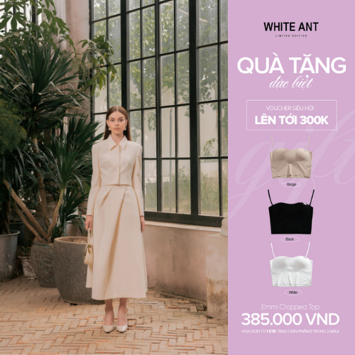 Set Bộ Áo Kí Giả Tay Dài Cổ Đức, Chân Váy Xòe Xếp Li Nữ White Ant BERNICE CROPTOP JACKET 140600035