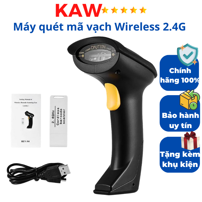 Máy bắn mã vạch không dây Bluetooth cao cấp của Kaw- Máy scan mã vạch thông minh, Bảo hành chính hãng