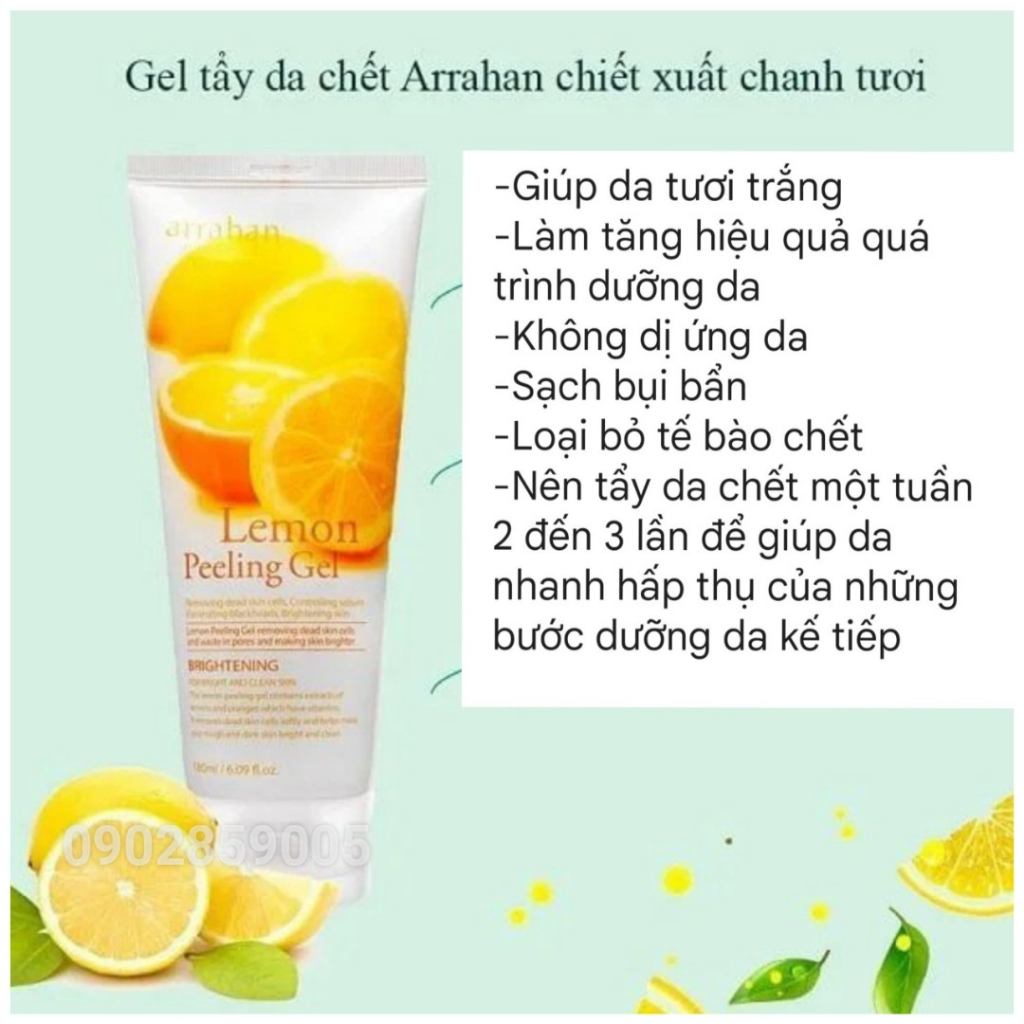(CHÍNH HÃNG)Tẩy tế bào da chết Arrahan hương chanh-lemon gel 180ml