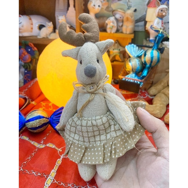 gấu bông tuần lộc vải bố vintage có khớp thú nhồi bông