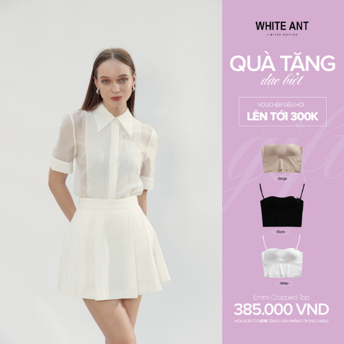 Chân Váy Mini Xếp Li To Xòe Nữ WHITE ANT Chất Liệu Vải Jaguar Linen Fabric Mềm Mại, Thoáng Mát 110100006H