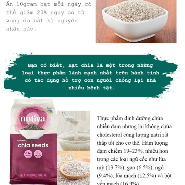 Hạt Chia Mỹ Nutiva Organic Chia Seeds chính hãng - 1,36kg