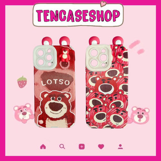 Ốp lưng ip chất vân da lotso gấu dâu kèm tai gấu dành cho ip - TENCASESHOP