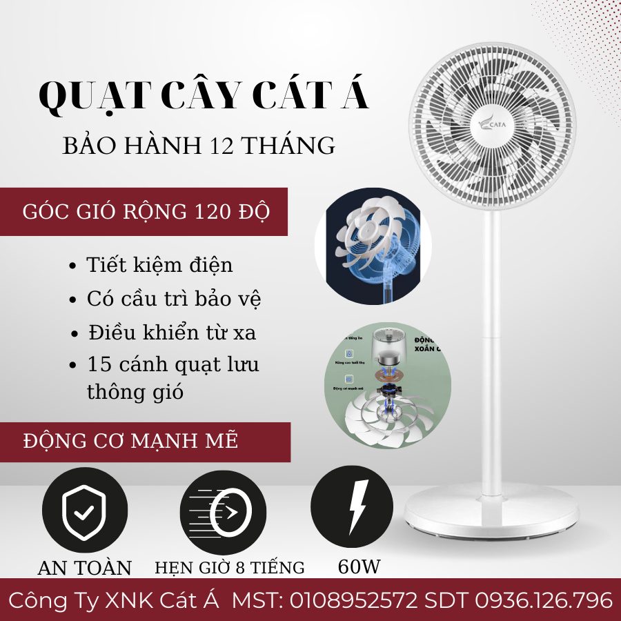Hãng Cát Á Quạt cây đứng điều khiển từ xa 15 cánh Quạt làm mát không khí - Hàng chính hãng - Bảo hành 12 tháng