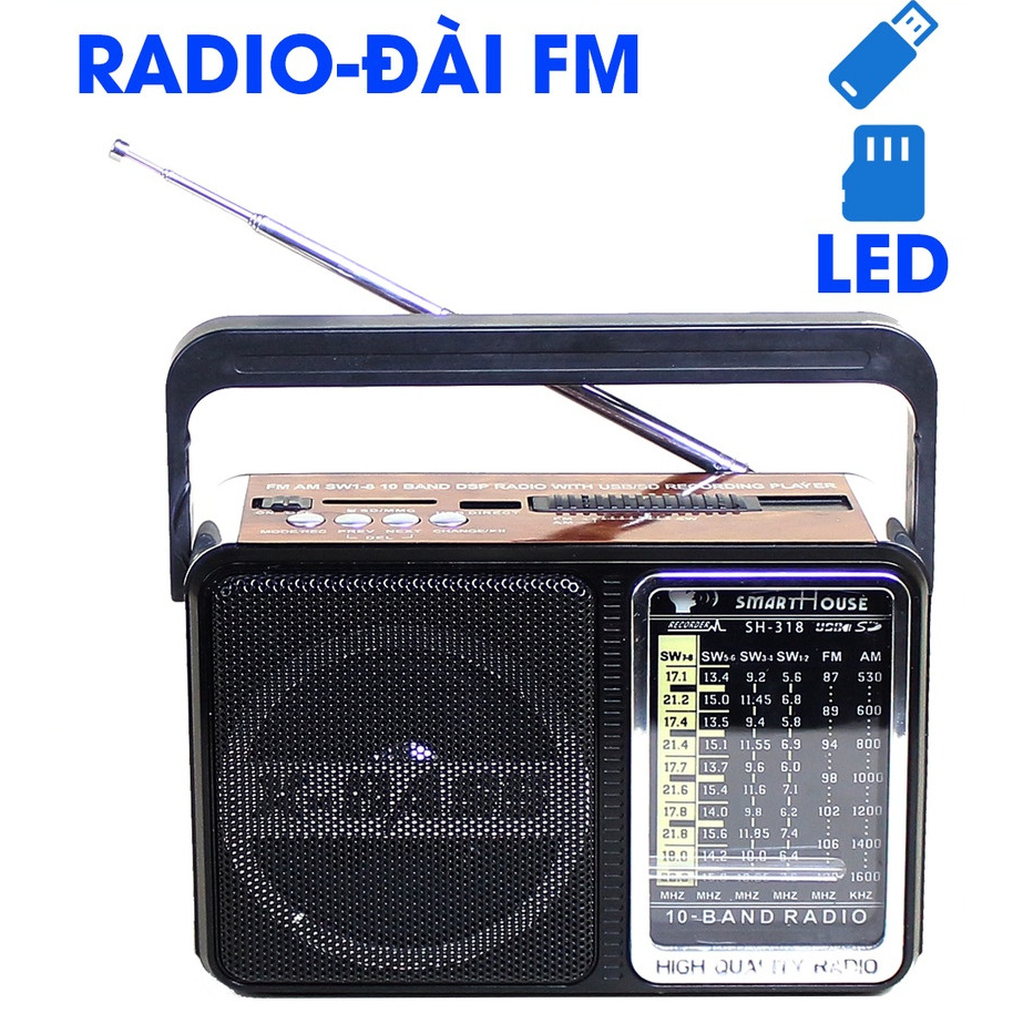 Đài Radio FM tích hợp đèn Pin, Loa đài nghe nhạc mini hỗ trợ MP3, Thẻ nhớ, USB SH-318U