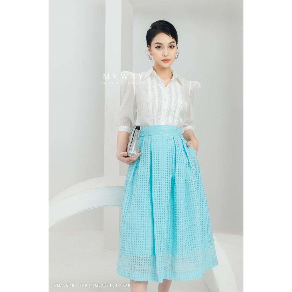 Áo Sơ Mi Công Sở Nữ My Way Tay Bồng Cổ Đức Họa Tiết ren Cao Cấp 6MA0678