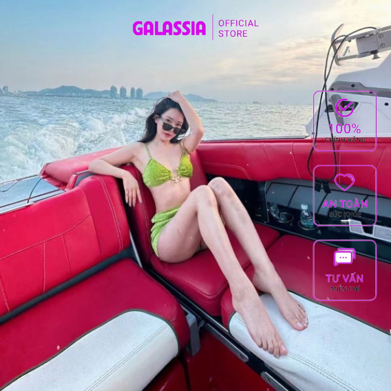 Bộ đồ bơi 3 mảnh bikini có viền kim loại váy màu trơn phối rút dây gợi cảm đi biển mùa hè sexy quyến rũ GALASSIA