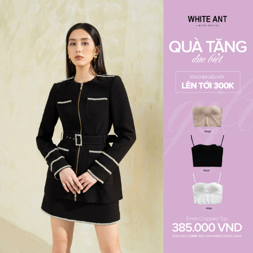 Áo Khoác Blazer Công Sở Nữ WHITE ANT HEULWEN VEST Cổ Tròn Kèm Đai Eo Điệu Đà, Chất Liệu Cao Cấp Chống Xù 180500037