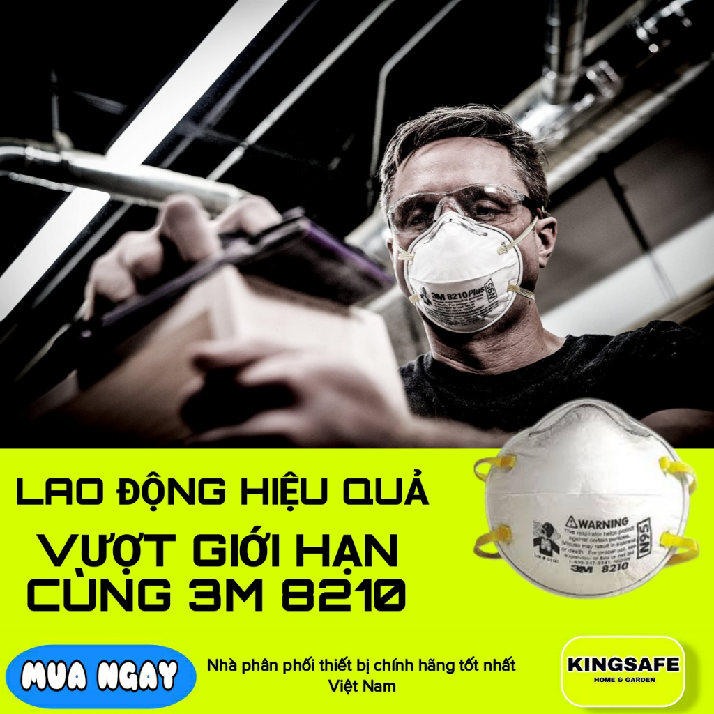 Khẩu Trang N95 3M 8210 CARBON , THAN HOẠT TÍNH Lọc 95% Bụi Mịn PM2.5 & Khí Thải , NIOSH R95 (1CÁI)