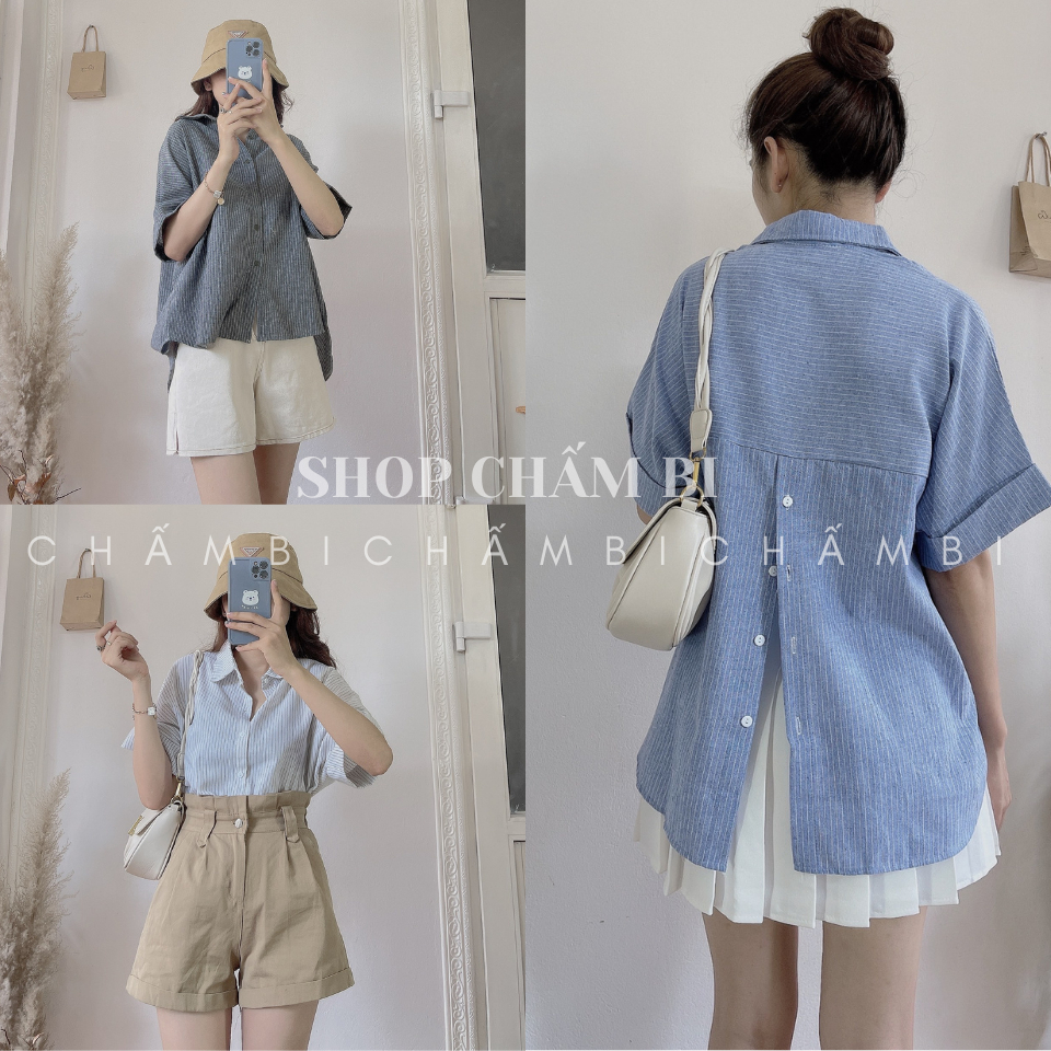 Set bộ nữ đi chơi S.238, Set áo sơ mi đũi gân cúc lưng kèm quần short trẻ trung năng động - Shop Chấm Bi