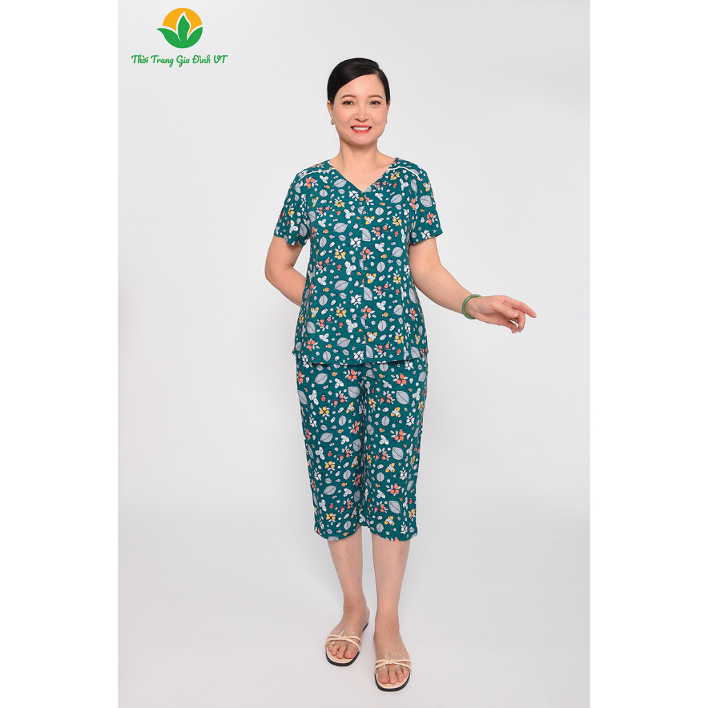 Đồ bộ mặc nhà trung niên xuân hè Việt Thắng, quần lửng , áo cộc tay, chất Lanh B06.2311