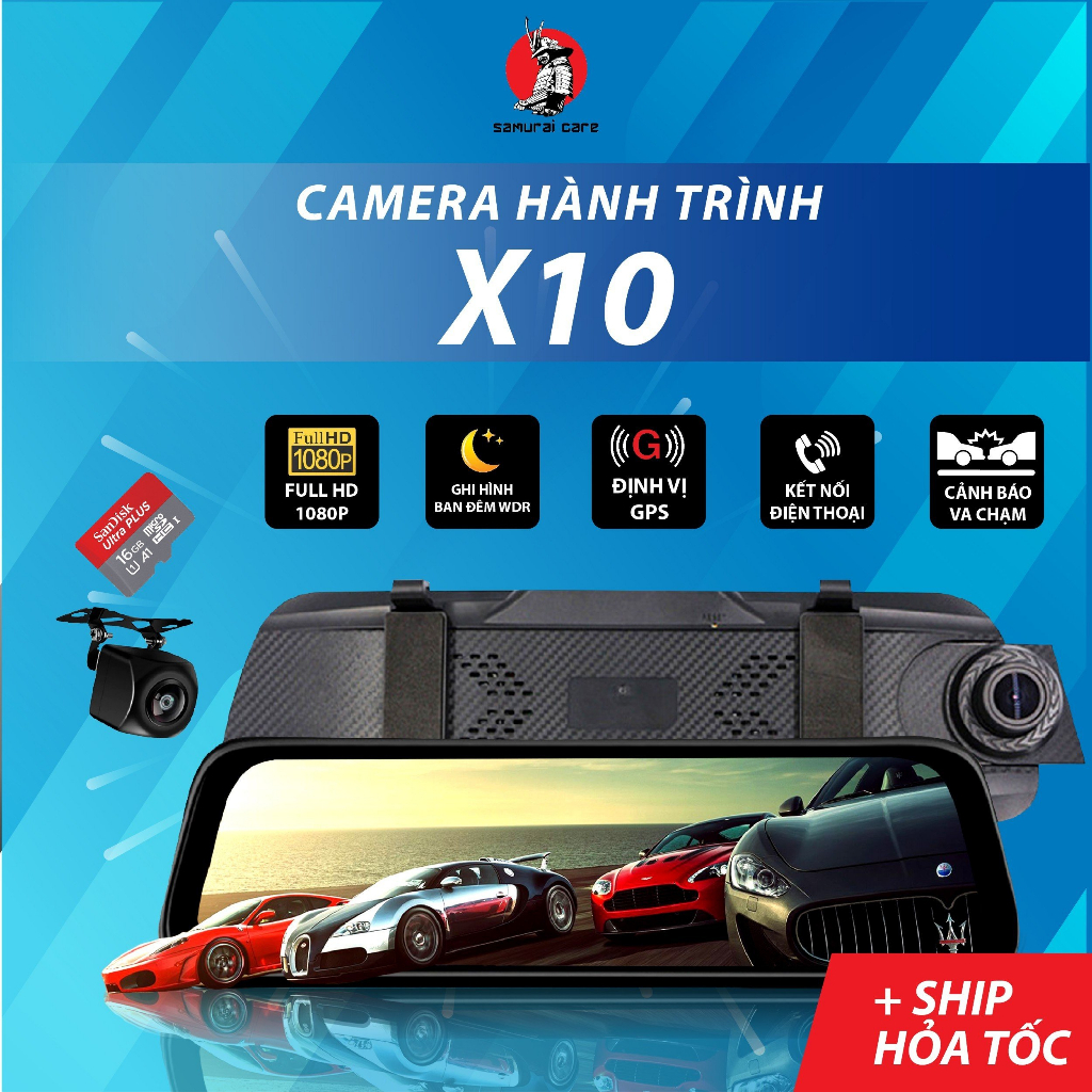 Camera hành trình X10 XTB, Full HD 1080p ghi hình trước sau có kết nối WiFi tặng kèm thẻ nhớ 32G