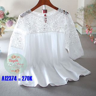 Áo kiểu phối ren tay lỡ