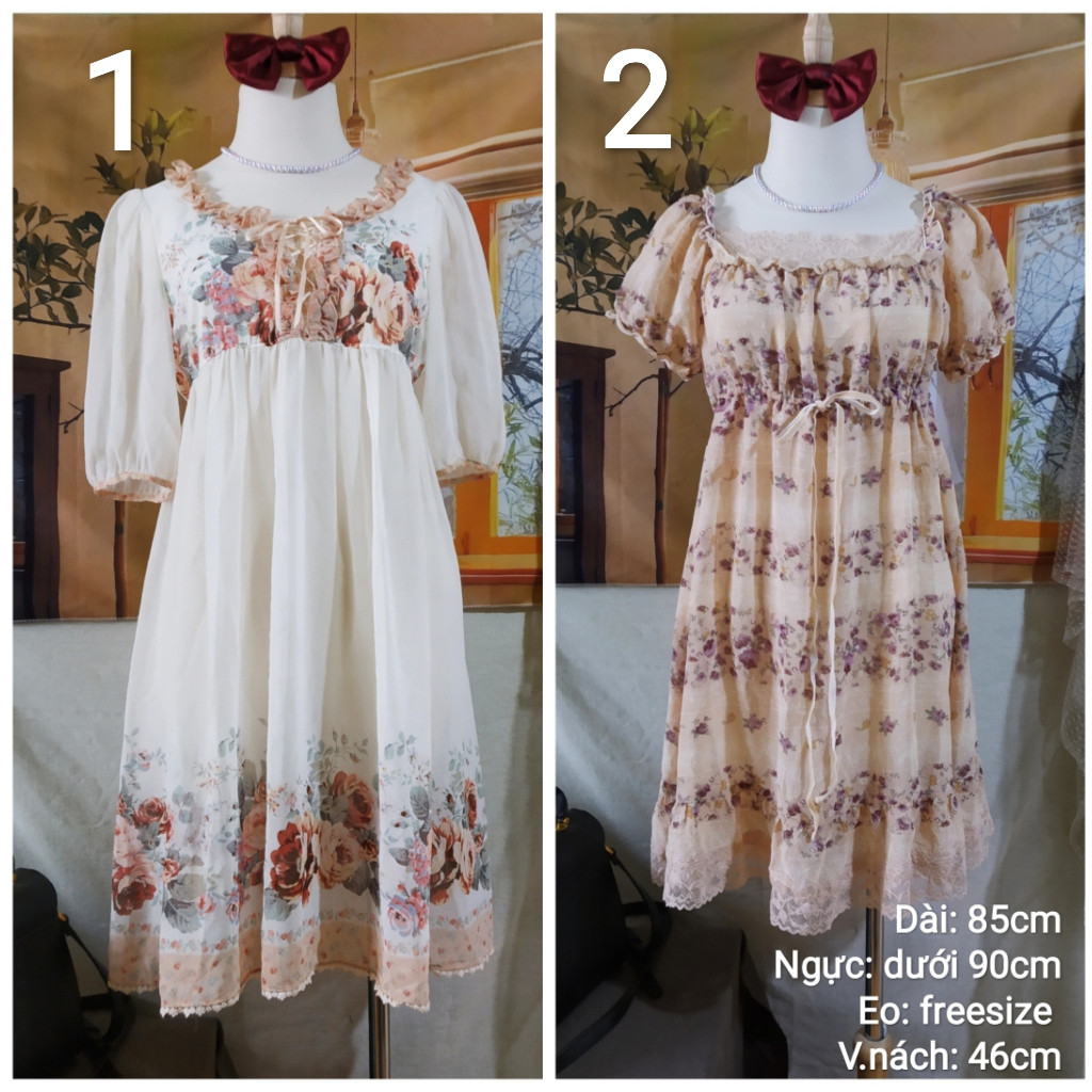 |2hand| Siêu phẩm đầm ngủ voan nhật hãng L'est Rose/Ohceanbell họa tiết hoa vintage