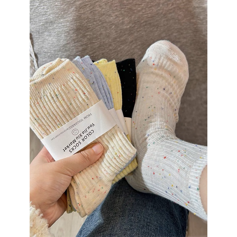 Tất cotton nhung tăm hoạ tiết chấm thêu ulzzang hàn quốc