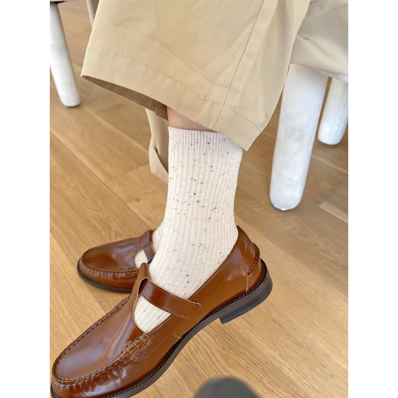 Tất cotton nhung tăm hoạ tiết chấm thêu ulzzang hàn quốc