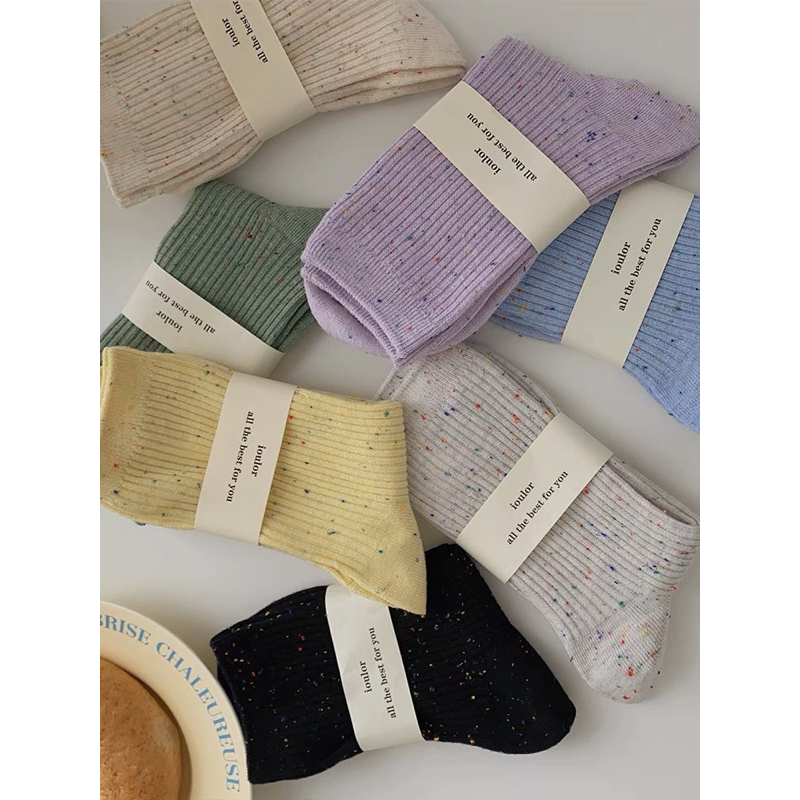 Tất cotton nhung tăm hoạ tiết chấm thêu ulzzang hàn quốc