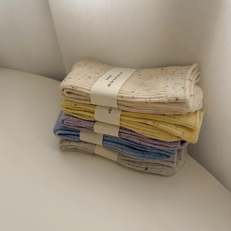 Tất cotton nhung tăm hoạ tiết chấm thêu ulzzang hàn quốc