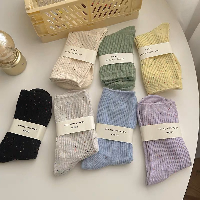 Tất cotton nhung tăm hoạ tiết chấm thêu ulzzang hàn quốc