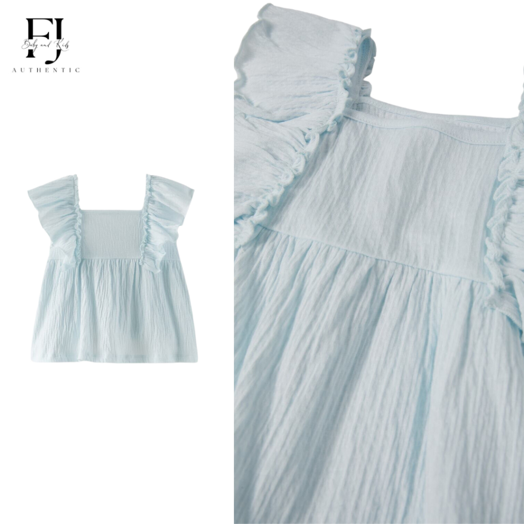 Áo babydoll bé gái chính hãng Zara, Áo babydoll xanh cho bé 12 tháng đến 4 tuổi Auth