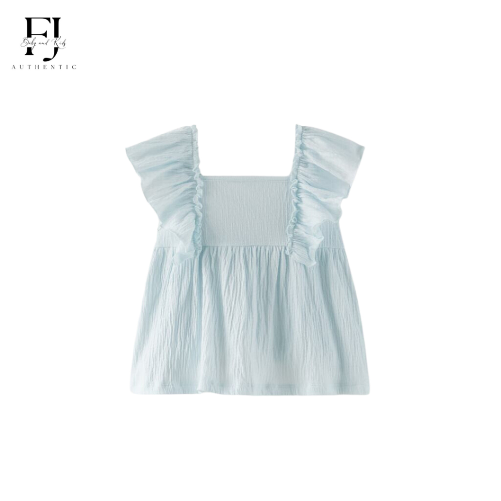 Áo babydoll bé gái chính hãng Zara, Áo babydoll xanh cho bé 12 tháng đến 4 tuổi Auth