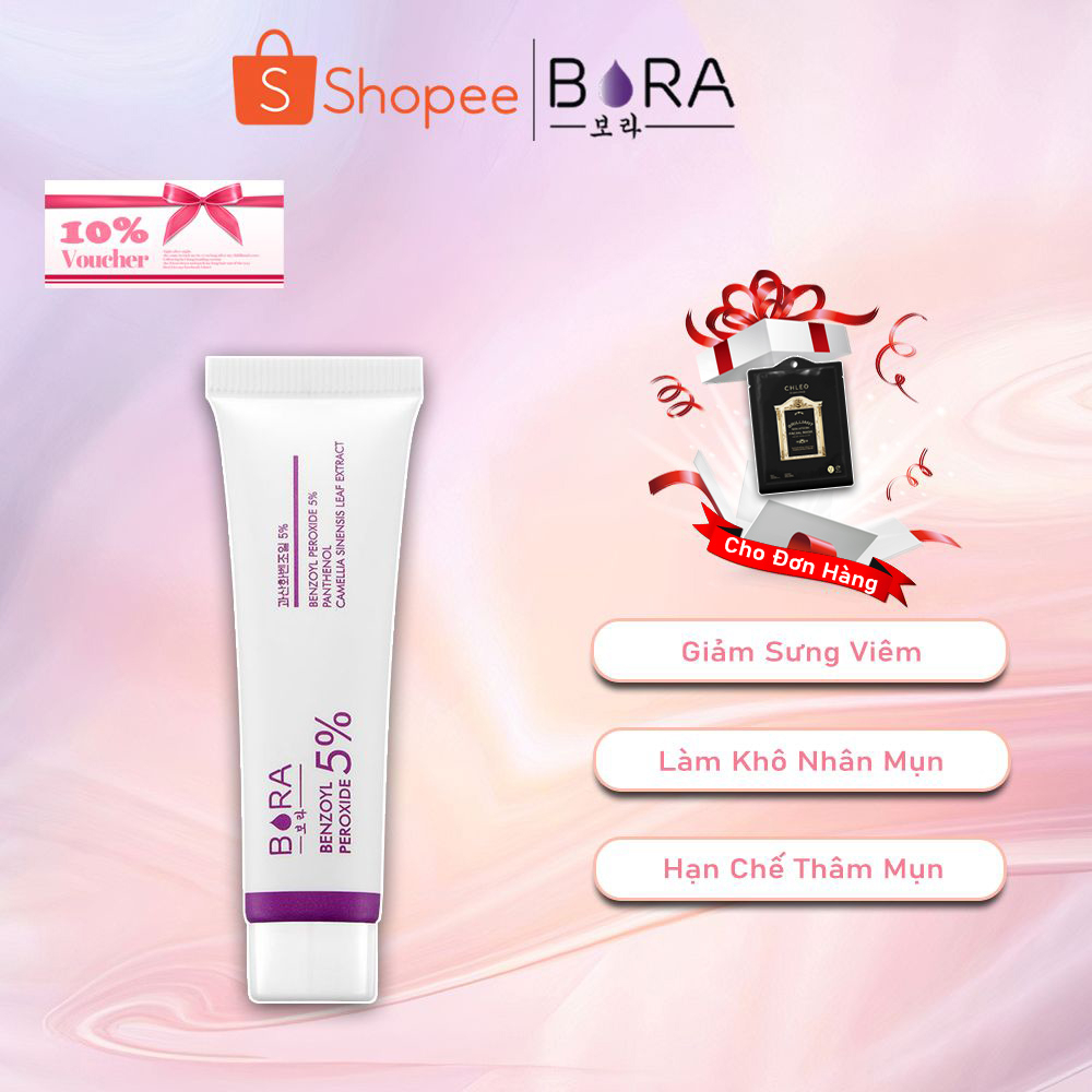 Gel chấm mụn Bora Benzoyl Peroxide 5% hoạt động mạnh mẽ tuýp 15gram