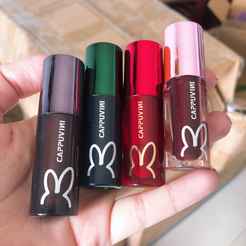 (MUA 2 CÂY TẶNG 1 CỌ TÁN SON) Son tint bóng/lì CAPPUVINI thỏ đen - xanh - đỏ - hồng siêu lâu trôi giá tốt