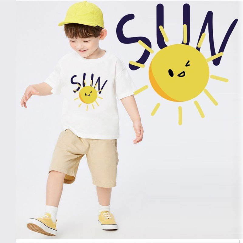 Áo thun cộc tay hình mặt trời Sun cho bé trai bé gái,áo phông TANOSA cho bé chất cotton size 13-33kg