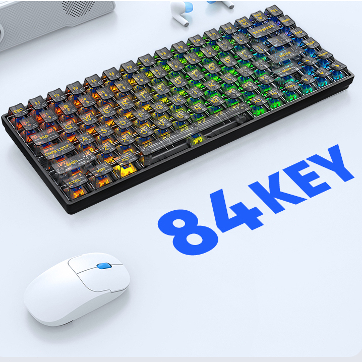 Bàn phím cơ LEAVEN trong suốt K840 84 phím - 20 chế độ LED Rainbow - Hot-swap  Bàn phím pha lê