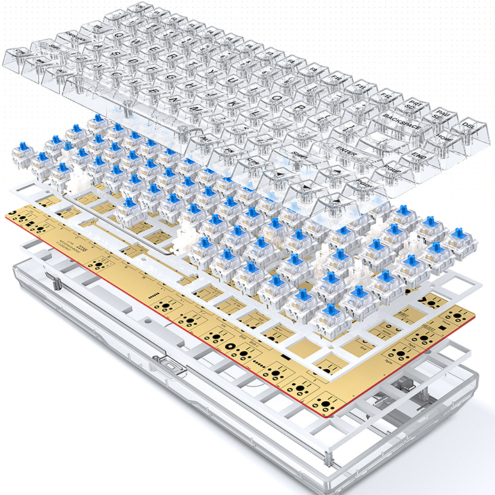 Bàn phím cơ LEAVEN trong suốt K840 84 phím - 20 chế độ LED Rainbow - Hot-swap  Bàn phím pha lê