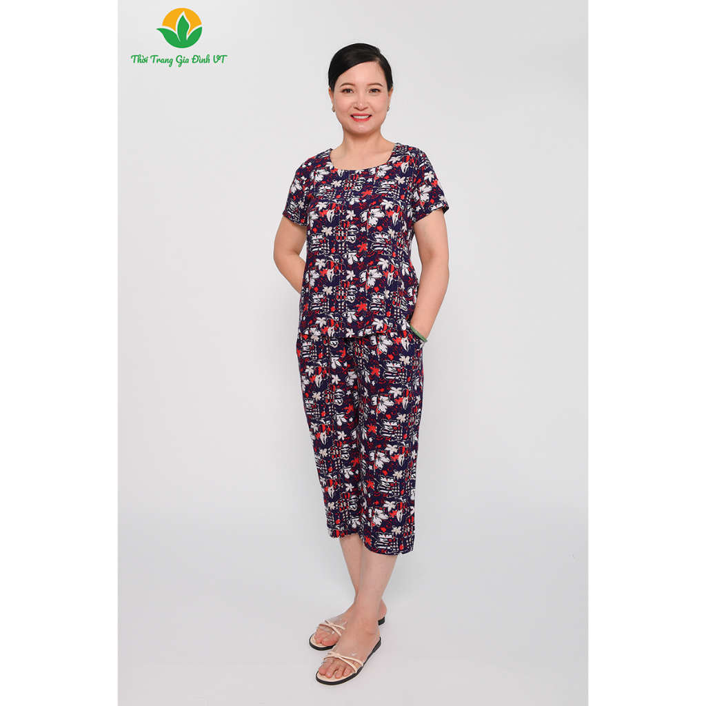 Bộ mặc nhà trung niên xuân hè Việt Thắng, quần lửng, áo cộc tay, chất Lanh B06.2317