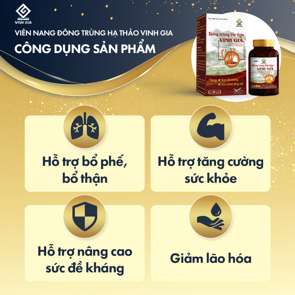 [MUA 1 TẶNG 1] Combo 2 Hộp Viên Nang Đông Trùng Hạ Thảo Vinh Gia Giúp Tăng Cường Sức Đề Kháng Cho Mọi Lứa Tuổi - Hộp 30V