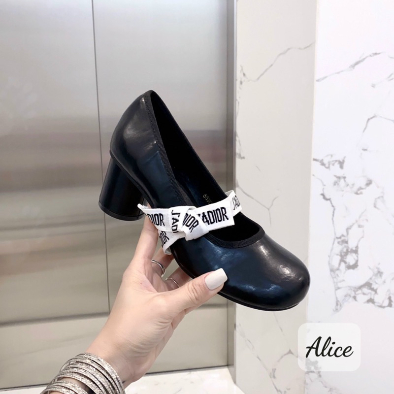 Giày cao gót D nơ gót tròn da lì 2023 fullbox