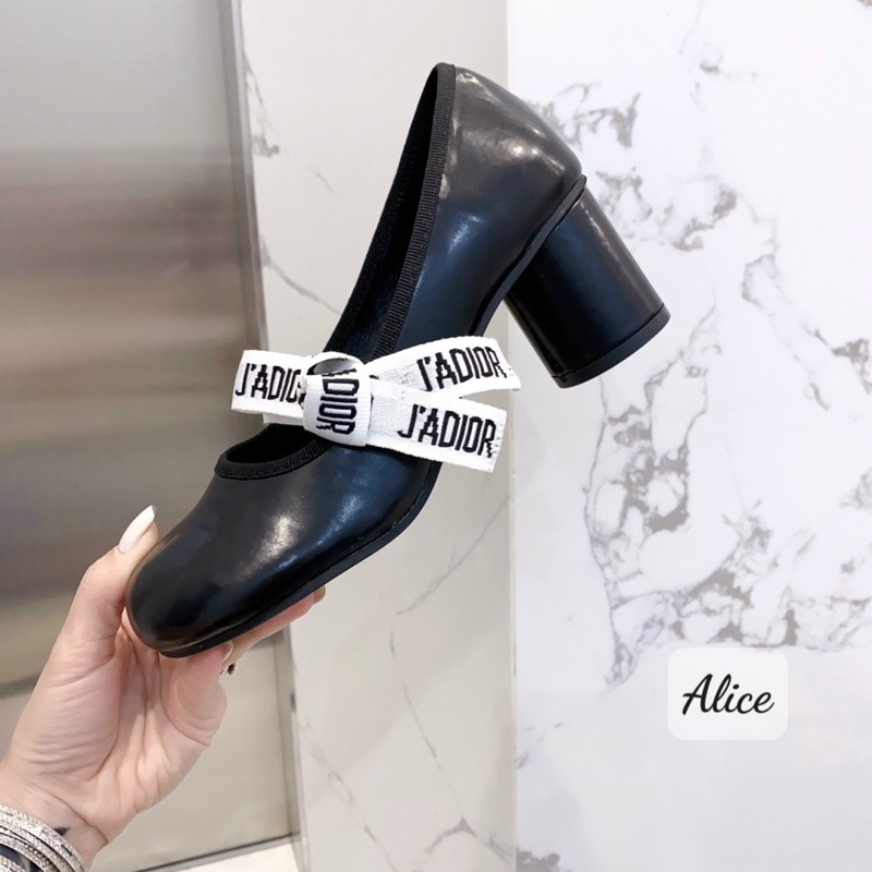 Giày cao gót D nơ gót tròn da lì 2023 fullbox