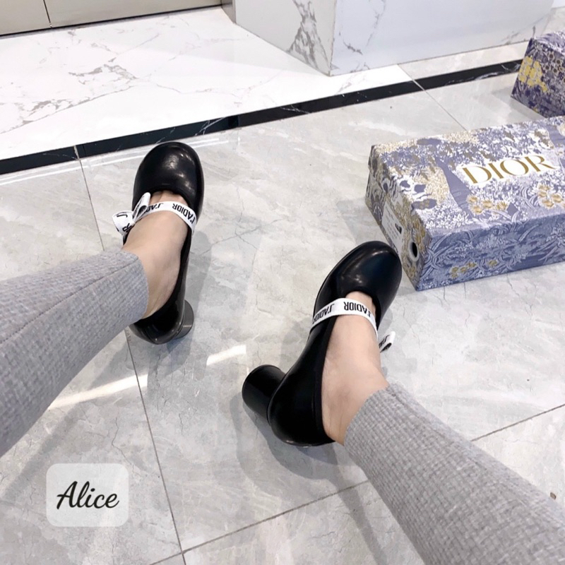 Giày cao gót D nơ gót tròn da lì 2023 fullbox