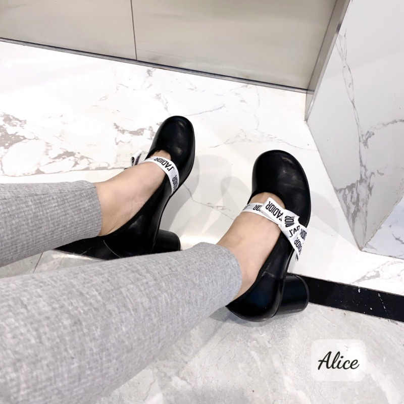 Giày cao gót D nơ gót tròn da lì 2023 fullbox