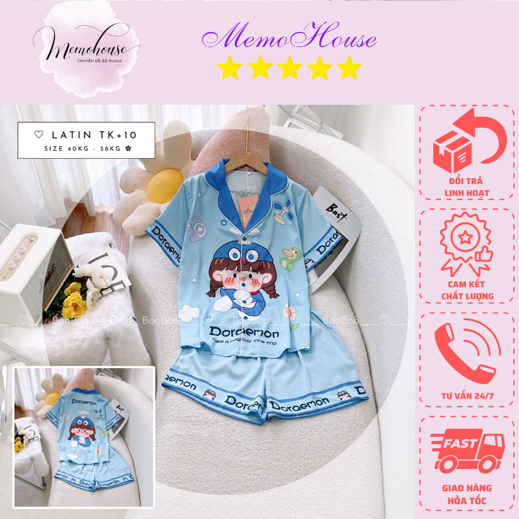 HỎA TỐC - Đồ Bộ Mặc Nhà Pijama Lụa Latin đùi Freesize - HÀNG CAO CẤP