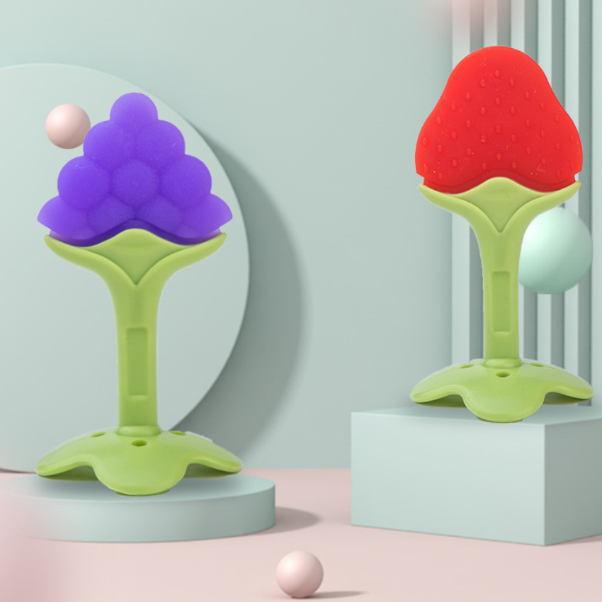 Gặm nướu hình trái cây silicon siêu mềm có hộp đựng an toàn cho bé