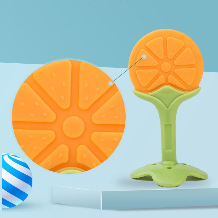 Gặm nướu hình trái cây silicon siêu mềm có hộp đựng an toàn cho bé