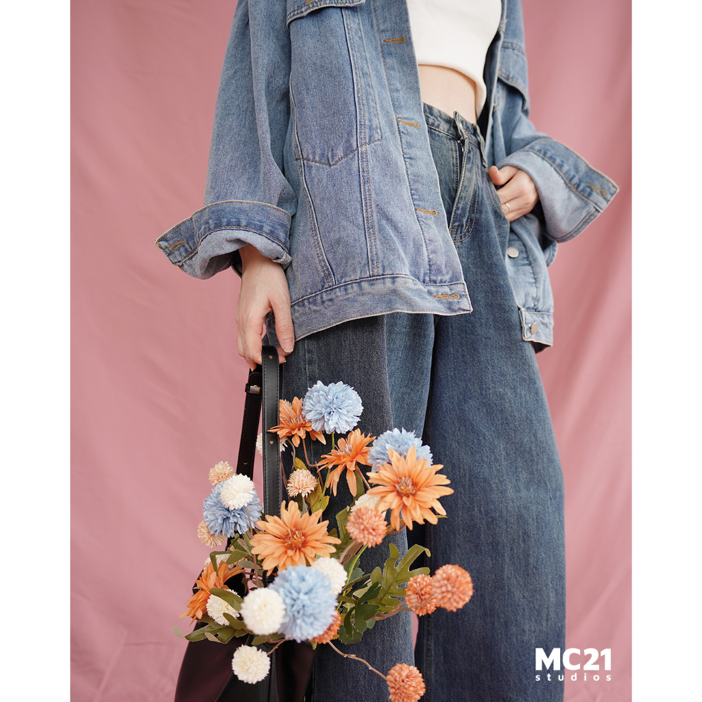 Áo khoác denim bigsize MC21.STUDIOS jacket bò oversize Unisex dáng rộng Ulzzang Streetwear Hàn Quốc A3505