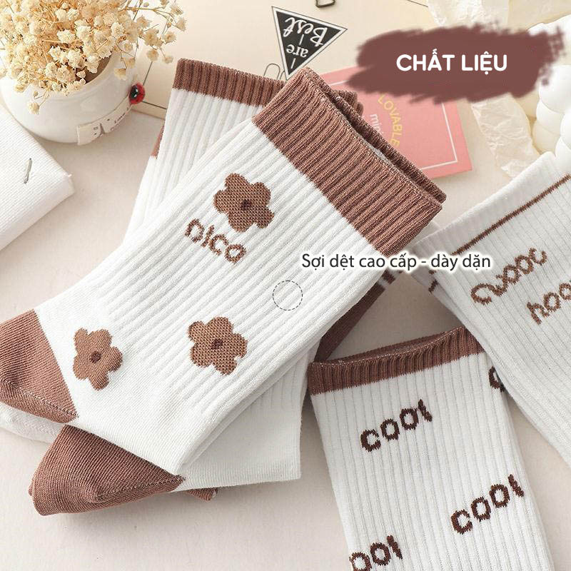 Tất vớ cổ cao nữ phong cách vintage Hàn Quốc, chất liệu cotton co giãn thoáng khí - Sope Shop