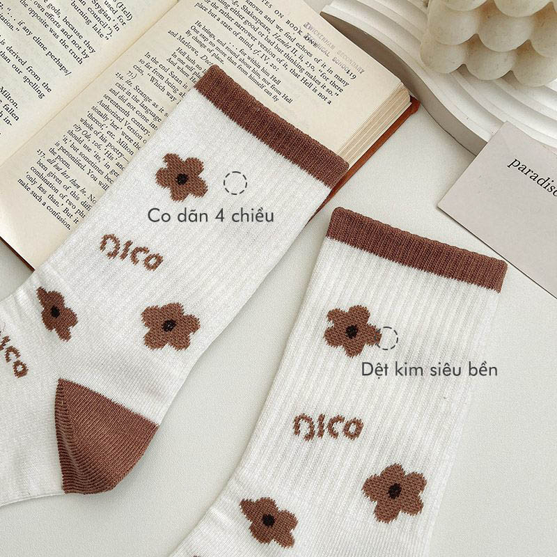 Tất vớ cổ cao nữ phong cách vintage Hàn Quốc, chất liệu cotton co giãn thoáng khí - Sope Shop