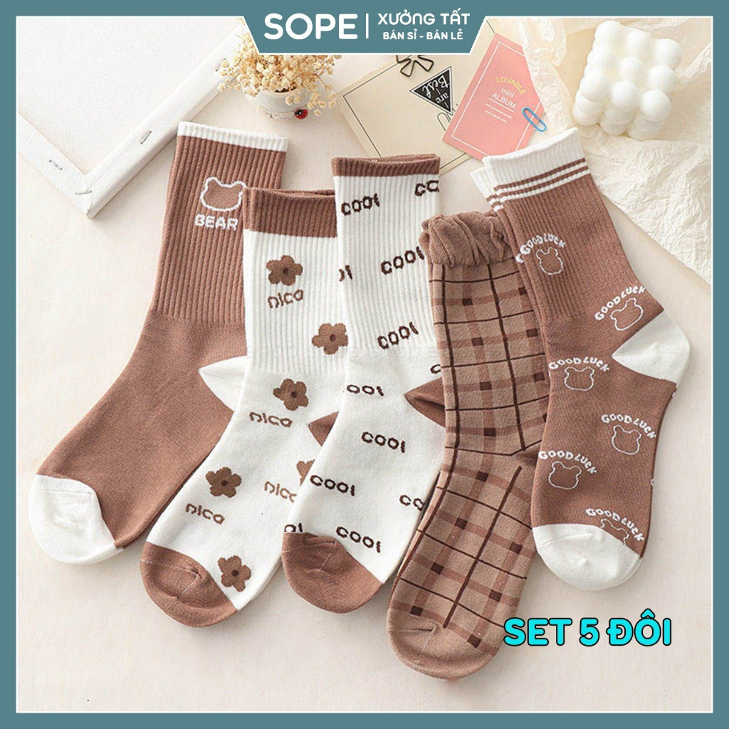 Tất vớ cổ cao nữ phong cách vintage Hàn Quốc, chất liệu cotton co giãn thoáng khí - Sope Shop