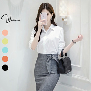 Áo sơ mi nữ trắng giấu nút dáng dài tay công sở bánh bèo nhiều kiểu suông, bóp chiết eo, đi học sinh, đuôi tôm dài