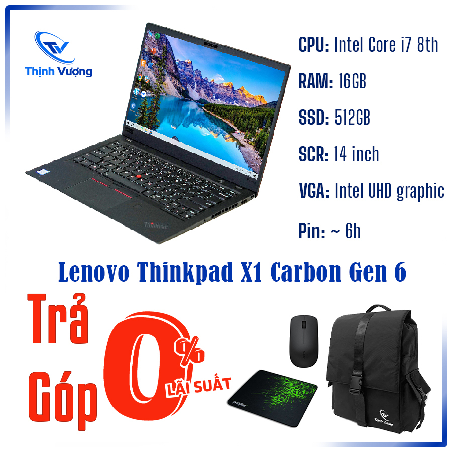 Laptop Lenovo Thinkpad X1 Carbon Gen 6 | Intel core I7 8650U | Ram 16GB | SSD 512GB | 14 inch FHD