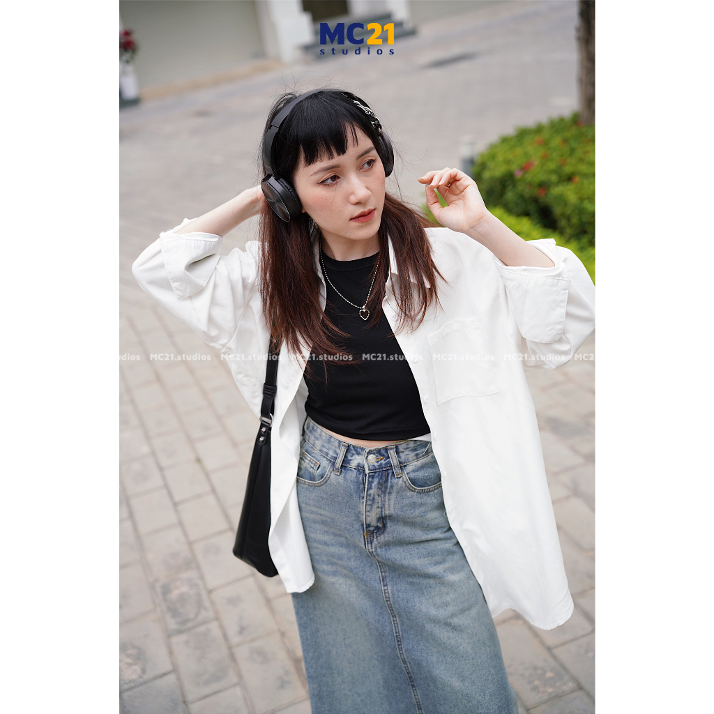 Chân váy jeans dài dáng xoè nhẹ MINIONCLOTHING lưng cạp cao bigsize Ulzzang Streetwear Hàn Quốc chất bò dày dặn V3502