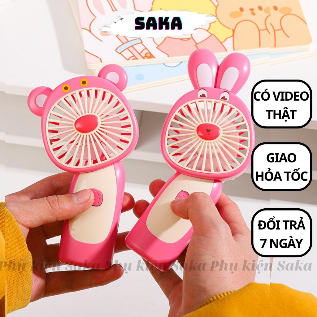 Quạt Gấu Dâu Lotso- Quạt Mini Gâu Dâu Cầm Tay Lotso Dễ Thương Tiện Lợi Kèm Sạc Cổng USB SAKA