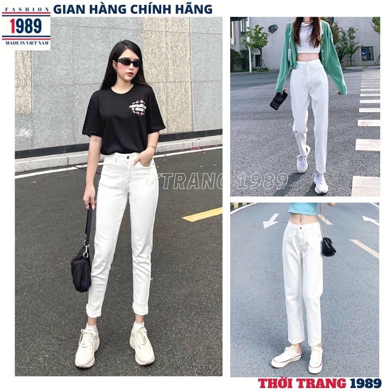 Quần jeans bò nữ ống côn lưng cao kiểu dáng hàn quốc ulzzang -THỜI TRANG 1989
