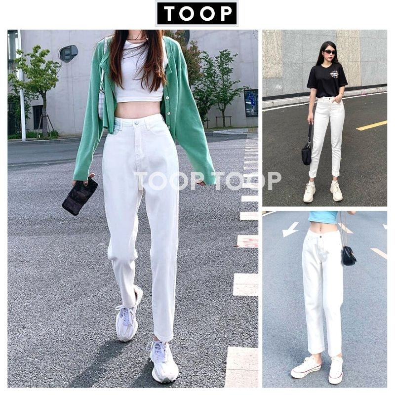 Quần jeans nữ ống côn lưng cao kiểu dáng trẻ chung năng động -quần bò nữ kiểu dáng hàn quốc -TOOP