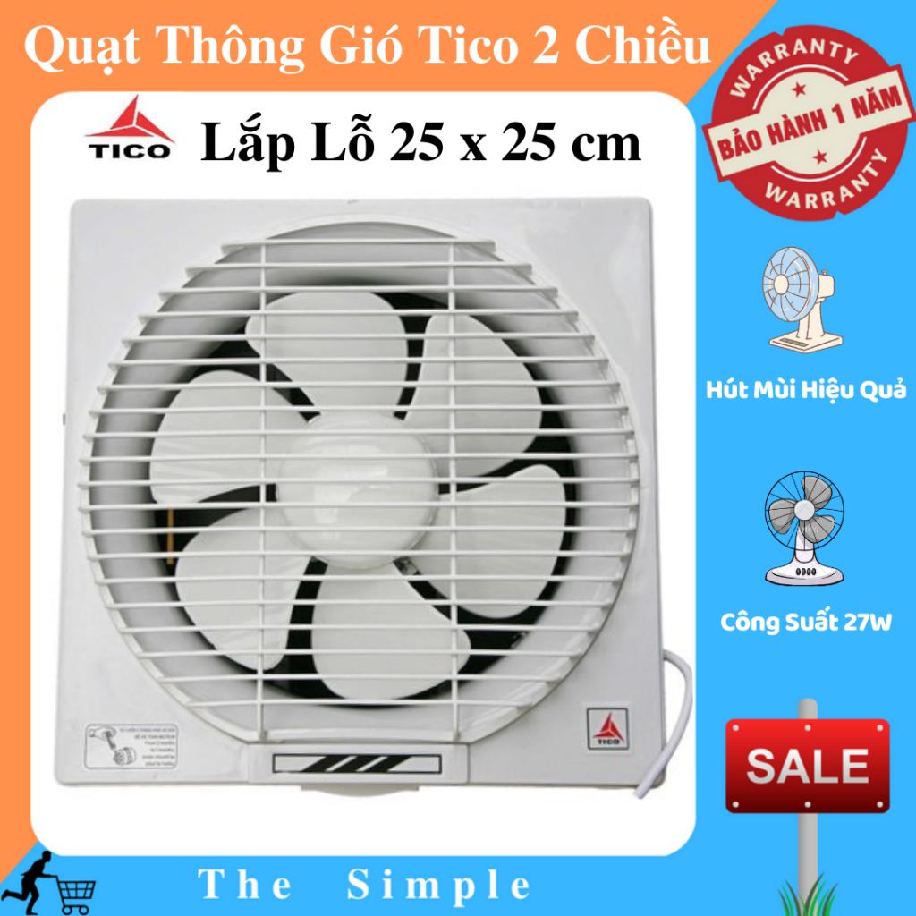 Quạt Thông Gió Tico 20AV6 2 Chiều Hút - Lắp Lỗ 25 x 25 cm - Hoạt Động Êm Ái - Không Gây Tiếng Ồn - Hút Mùi Nhanh Chóng